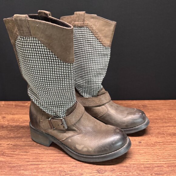 Bound Naria Women’s 38 (US 7.5–8) Brown & Gray Mid-Calf Boots with Buckle Detail - Picture 2 of 4